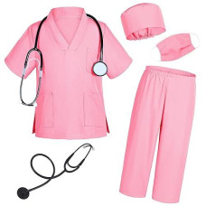 Doctor Costume For Kids Scrubs Pants With Accessories Set Toddler Children Cosplay 4T-5T Pink