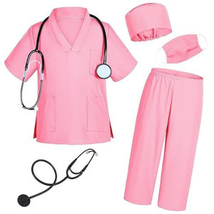 Doctor Costume For Kids Scrubs Pants With Accessories Set Toddler Children Cosplay 3T-4T Pink