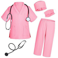 Doctor Costume For Kids Scrubs Pants With Accessories Set Toddler Children Cosplay 10-11 Years Pink