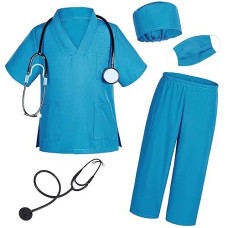 Doctor Costume For Kids Scrubs Pants With Accessories Set Toddler Children Cosplay 8-9 Years Blue