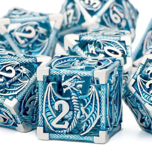 Kerwellsi Hollow Metal Dnd Dice Set, Dungeons And Dragons Dice Set With Gifts Box, Blue D&D Dice Set, Role Playing Dice, Polyhedral Dice Set, Rpg D And D Dice D20 D12 D10 D8 D6 D4