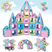 Tokblok Magnetic Tiles Toys For 3 4 5 6+ Year Old Girls Boys 100Pcs Macaron Magnet Building Blocks Set For Toddler Stem Educational Toys For Kids Birthday Gifts (Castle & Car Set)