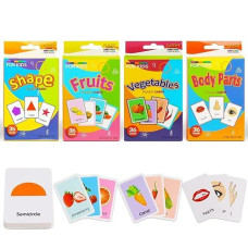 Suloli Alphabet Flash Cards Set Of 4 Small Boxes For Toddlers, Flashcards Vegetables & Fruits & Bodys & Shapes Fun Learning And Educational Kids Cards(144 Cards)