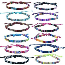 Frog Sac 12 Woven Bracelets For Teen Girls, Braided Friendship Bracelet Pack For Women And Men, Vsco Girl Boho Rope String Braid Jewelry (Set-3-Flat)