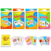 SULOLI Alphabet Flash cards Set of 4 Small Boxes for Toddlers, Flashcards Vegetables Fruits Body Shapes Fun Learning and Educational Kids cards(144 cards)