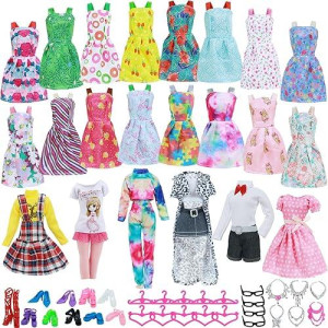 43Pcs Doll Clothes And Accessories Pack Including 10 Mini Dresses 3 Handmade Fashion Clothing Outfits Sets 10 Shoes 20 Cute Doll Accessories For 11.5 Inch Girl Doll