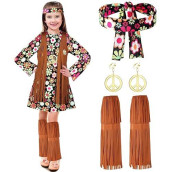 Haysandy Kids Hippie Costume Set For Girls 60S 70S Hippie Dress Peace Sign Hippie Party Accessories For Carnival Halloween Cosplay Party(S)