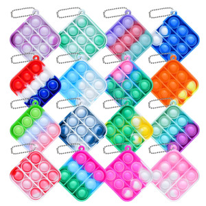 16Pcs Mini Pop Fidget Toys Pack Push Bubble Pop Keychain Toy, Anxiety Stress Relief Simple Hand Toys, Silicone Squeeze Sensory Toys Home Decoration Gift For Kids Adults (16)