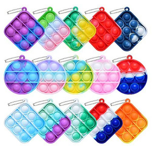 15Pcs Mini Pop Fidget Toys Pack Push Bubble Pop Keychain Toy, Anxiety Stress Relief Simple Hand Toys, Silicone Squeeze Sensory Toys Home Decoration Gift For Kids Adults