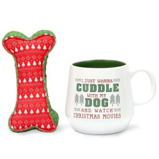 Open Road Brands christmas Mug and Dog Toy Set - I Just Wanna cuddle with My Dog and Watch christmas Movies - cute Dog Stocking Stuffer