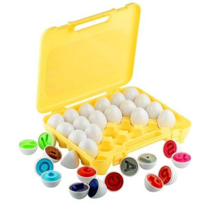 Dimple 26 Abc Alphabet Egg Matching Toy Play Matching Eggs Easter Toy W/Holder - Egg Toys For Toddlers Stem Colors & Shapes Recognition For Kids Educational Color Sorting Toy Eggs