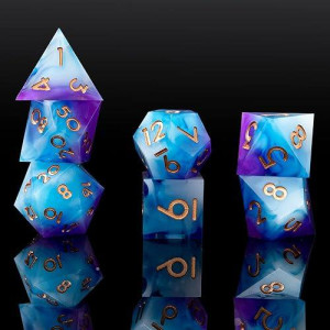 Sharp Edge Dnd Dice Set Handmade 7 Accessories Dice For Dungeons And Dragons Ttrpg Games, Multi-Sided Rpg Polyhedral Resin Sharp Edge Dice Roleplaying Games Shadowrun Pathfinder Mtg(Gradual Purple)