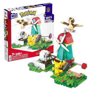 MEgA Pokmon Action Figure Building Toy Set, countryside Windmill With 240 Pieces, Motion And 3 Poseable characters, gift Idea For Kids