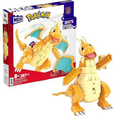 Mega Pokemon Action Figure Building Toys For Kids, Dragonite With 388 Pieces And Wing Flapping Motion, Age 9+ Years Old Gift Idea