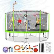 Lyromix 16Ft 15Ft 14Ft Trampoline For Kids And Adults, Large Outdoor Trampoline With Stakes, Light, Sprinkler, Backyard Trampoline With Basketball Hoop And Net, Capacity For 5-8 Kids And Adults