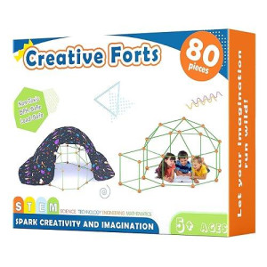 Tiny Land Kids-Fort-Building-Kit-80 Pieces-Creative Fort Toy For 5,6,7,8 Years Old Boy & Girls-Stem Building Toys Diy Castles Tunnels Play Tent Rocket Tower Indoor And Outdoor Playhouse