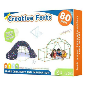 Tiny Land Kids-Fort-Building-Kit-80 Pieces-Creative Fort Toy For 5,6,7,8 Years Old Boy & Girls-Stem Building Toys Diy Castles Tunnels Play Tent Rocket Tower Indoor & Outdoor Playhouse
