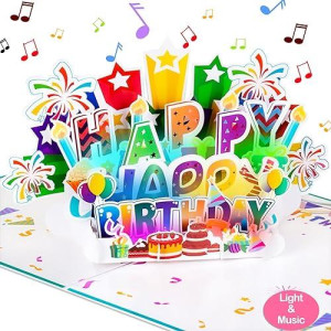 Inpher Musical Birthday Card 3D Pop Up With Light Blow Out Led Candle And Plays Happy Birthday Music Surprise Greeting Cards Gifts For Women Colorful