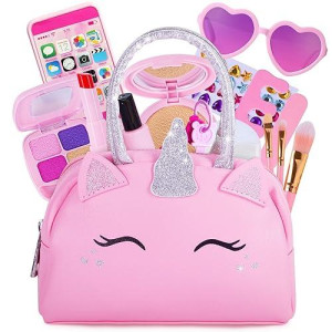 Pretend Play Makeup Kit For Little Girls With Unicorn Purse : Fake (Not Real) Make Up Toy Set For Toddler And Kids - Includes Phone With Sounds, Princess Birthday Gift Set For Ages 3 4 5 6 7 8 Years