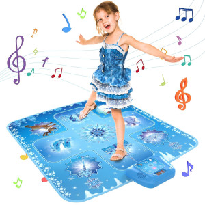 Girlshome Dance Mat - Frozen Toys For Girls Electronic Dance Pad With 5 Game Modes, Built-In Music, Touch Sensitive Light Up Led Kids Musical Mat, Christmas & Birthday Gift For Girls 3-12 -Frozen Blue
