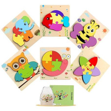 Wooden Puzzles For Toddlers 1-3 Learning Sensory Toys Gifts For 1 2 3 Year Old Girls Boys 6 Animal Shape Jigsaw Toddler Puzzles Ages 2-4 Baby Educational Stem Montessori Toys Preschool Building Games