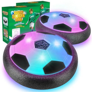 2 Pack Hover Soccer Ball With 8 Pcs Batteries, Air Floating Soccer Toy With Led Lights And Foam Bumper, Indoor Games For Kids 4-8-12, Toys Gifts For 3 4 5 6 7 8 9 Year Old Boys Girls