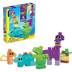 Mega BLOKS Fisher Price Sensory Building Toy, Squeak N chomp Dinos with 24 Pieces, T-Rex, Toddler Blocks gift Ideas for Kids Age 1+ Years