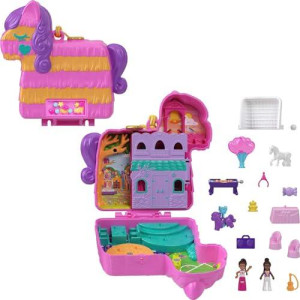 Polly Pocket Compact Playset, Pinata Party With 2 Micro Dolls & Accessories, Travel Toys With Surprise Reveals