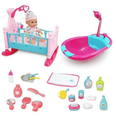 Redcrab 12" Baby Doll Toys Newborn Doll Bath And Bed Play Set - 2-In-1 Shaker And Bathtub With Shower Spray And 25Pcs Accessories For Girls Pretend Play,Toy Gift Set For 3+ Year Old Kids