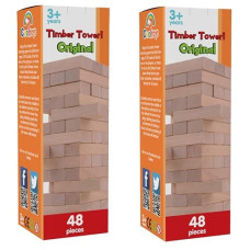 Cooltoys Timber Tower Wood Block Stacking Game - Original Edition (48 Pieces) - 2 Pack