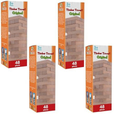 Cooltoys Timber Tower Wood Block Stacking Game - Original Edition (48 Pieces) - 4 Pack