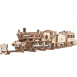 Ugears Harry Potter Hogwarts Express 3D Puzzles For Adults To Build - Model Kits For Building Toy Train Set - 3D Wooden Puzzle Includes Train, Tracks, Tender, Carriage And 3 Figurines
