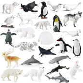 26Pcs Mini Sea Animal Figures, Realistic Arctic Ocean Animals Figurines Plastic Ocean Miniature Toys Playset With Arctic Animals, Sharks, Reindeer Etc. Easter Egg School Project Gift For Kids Toddlers