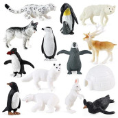 Rcomg 14Pcs Mini Arctic Animal Figures, Realistic Sea Animals Toys Plastic Ocean Miniature Toys Playset With Arctic Animals, Reindeer,Penguins Etc, Easter Egg School Project Gift For Kids Toddlers