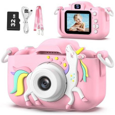 Goopow Kids Camera Toys For 3-8 Year Old Girls Boys,Children Digital Video Camcorder Camera With Cartoon Soft Silicone Cover, Best Chritmas Birthday Festival Gift For Kids - 32G Sd Card Included