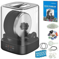 Professional Rock Tumbler Kit With Cover- Large 3.1Lb Barrel With 3 Speed Settings & Digital 9-Day Timer - Include Rough Gemstones, 4 Polishing Grits, Tumbling Filler Media - Great Science & Stem Gift