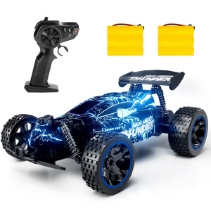 Tecnock Rc Cars Remote Control Car For Boys Girls, 1:18 Scale Rc Car With Led Lights, 2.4Ghz 2Wd All Terrain Rc Car With 2 Rechargeable Batteries For 60 Min Play, Gifts For Kids (Blue&Lights)
