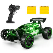 Tecnock Rc Cars Remote Control Car For Boys Girls, 1:18 Scale Rc Car With Led Lights, 2.4Ghz 2Wd All Terrain Rc Car With 2 Rechargeable Batteries For 60 Min Play, Gifts For Kids (Green&Lights)