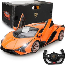 Zmz Lamborghini Remote Control Car,1:14 Scale Lamborghini Sian Toy Car Officially Licensed Fast Rc Cars With Open Door Led Light 2.4Ghz Model Car For Adults Boys Girls Birthday Ideas Gift(Orange)