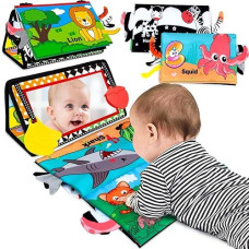 Aboosam Baby Toys 0-6 Months - Tummy Time Mirror Toys With Cloth Books & Teethers - Montessori Infant Toys For Babies 0 3 6 9 Months - High Contrast Newborn Sensory Toy For Boys Girls Baby Gift