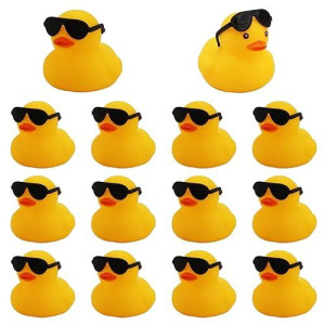 Kingovalley 14 Pcs Rubber Ducks With Sunglasses, Mini Rubber Duck Bath Toys Float And Squeak Bath Ducky For Bathtub Bathroom Baby Shower Birthday Swimming Pool Party