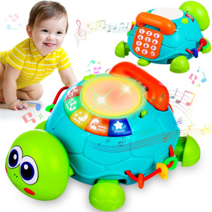 Baby Toys 6 To 12 Months Crawling Turtle Musical Baby Toys For 12-18 Months Infant Light Up Tummy Time Toys Early Eduactional Learning Montessori Toys For 1 Year Old Toddler Boy Girl Age 8 9 Month