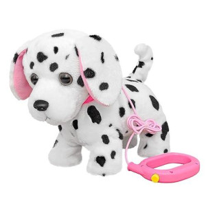 Yh Yuhung Walking And Barking Dalmatian Puppy Stuffed Animated Dog Toy For Kids With Leash, Head Nod,Walking,Barking,Tail Wagging,Electrnoic Pets Puppy Plush Toy For Kids,Boys And Girls Gift