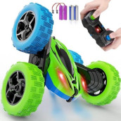 Orrente Rc/Remote Control Car 2.4Ghz With Double Sided 360 Flips, Rechargeable 4Wd Off Road Stunt Toys For Kids 6-12 Year Old Boys Girls Christmas Birthday Gift (Green&Blue)