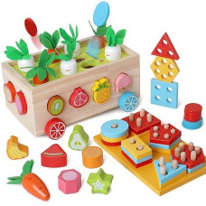 Beauam Toddlers Montessori Educational Toys For Boys 3 4 Year Old Girls, Wood Shape Classification Toys For Gifts For Children 3-6, Wood Preschool Carrot Harvest Game