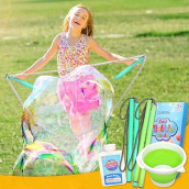 Giant Bubble Wands Kit, 2 Pack Big Bubble Wand Set With Collapsible Bucket And Concentrated Bubble Refill For Kids, Bubble Maker Fun Indoor Or Outdoor Activity For Birthdays Or Weddings