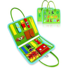 Gojmzo Busy Board Montessori Toys For 1 2 3 Year Old Boys & Girls Gifts, Sensory Toys For Toddlers 1-3, Autism Educational Travel Toys, Preschool Activities Learning Basic Dress Skills (Green)