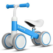 Liberry Baby Balance Bike For 1 Year Old Boys, 4 Wheels Toddler Balance Bike With Adjustable Seat, 12-24 Months Infant'S First Birthday Gift (Blue)