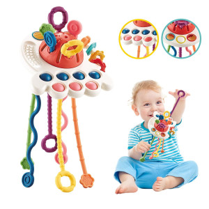 Oueyes Montessori Toys For Babies 6-12 Months Baby Sensory Toys Teething Toys 12-18 Months Pull String Activity Toys Sensory Toys For Toddlers 1-3 Travel Toys For 1 Year Old Baby Girl Boy Gifts