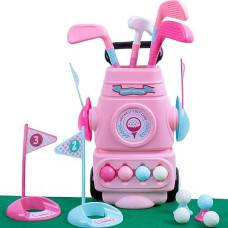 Hapinest Toddler Girl Toy Set - Golf Clubs, Balls, Holes, Putting Green, Bag & Tees For Kids Ages 3-5 Years Old
